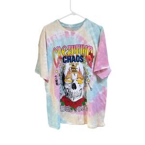 MNML Tie Dye T-shirt Creating Chaos Faded Youth Sz XL Skull Roses Punk Y2K NWOT